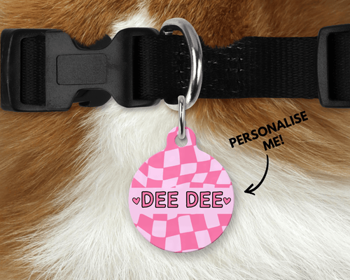 Baby Pink Checker Board personalised Pet ID Name Tag