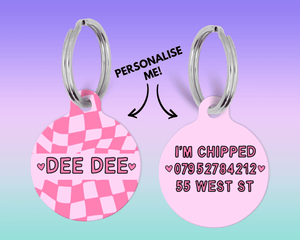 Baby Pink Checker Board personalised Pet ID Name Tag
