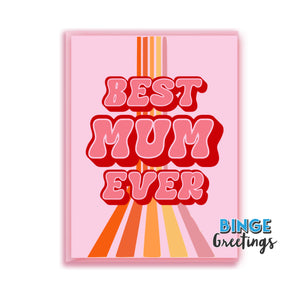 Best Mum ever card retro Mothers day card in pink and cream