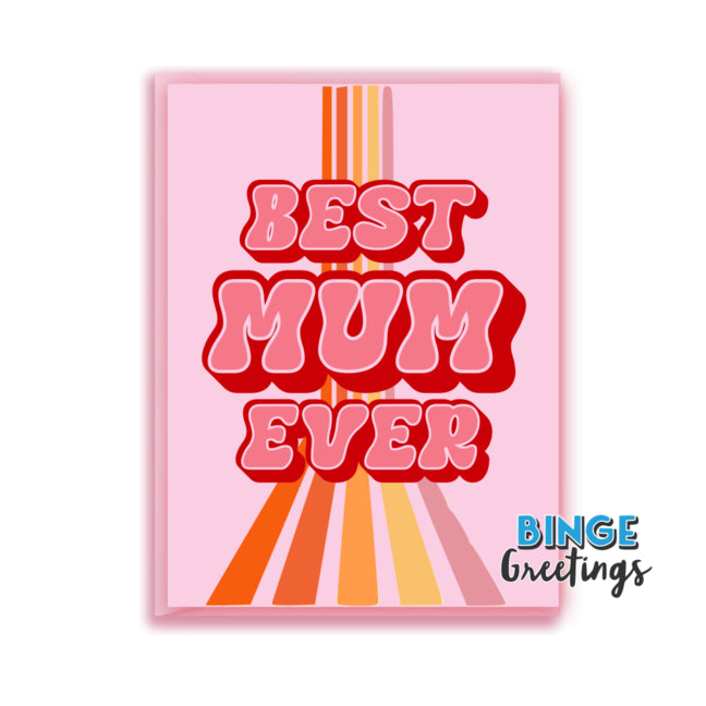 Best Mum ever card retro Mothers day card in pink and cream