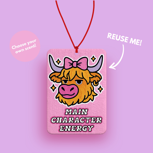 Main character energy Highland cow Sassy Pink car air freshener