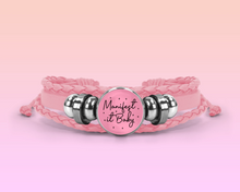 Load image into Gallery viewer, Manifest it baby Faux leather pink braided manifestation Bracelet