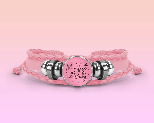 Manifest it baby Faux leather pink braided manifestation Bracelet