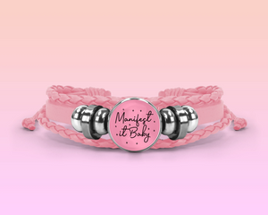 Manifest it baby Faux leather pink braided manifestation Bracelet