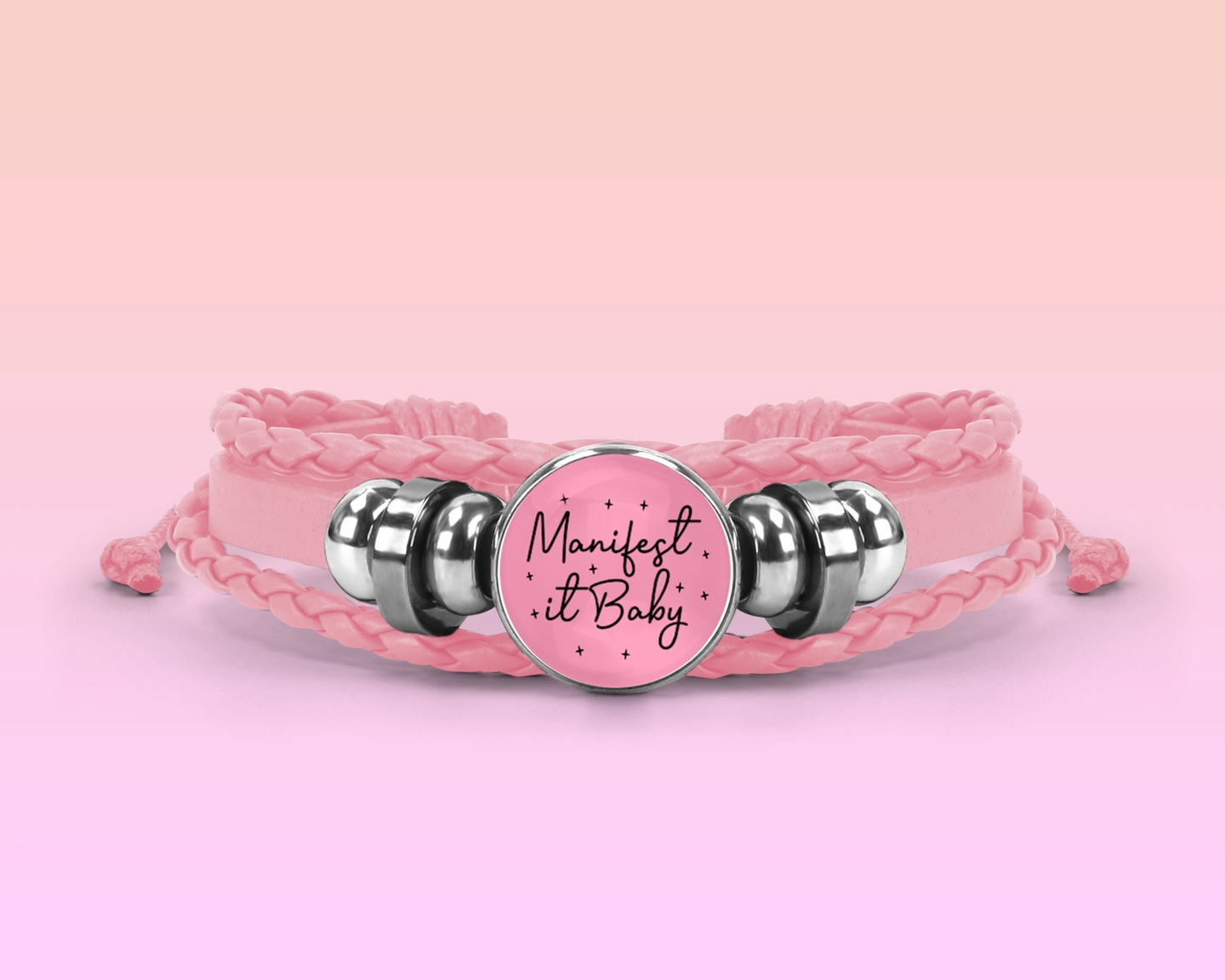 Manifest it baby Faux leather pink braided manifestation Bracelet