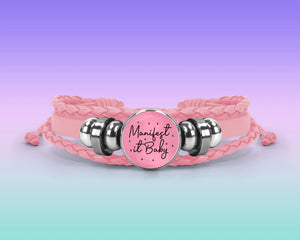 Manifest it baby Faux leather pink braided manifestation Bracelet