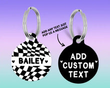Load image into Gallery viewer, Black Checker Board personalised Pet ID Name Tag