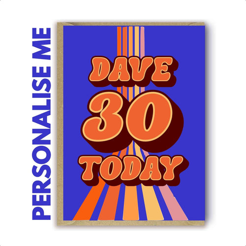A personalisable Retro Novelty greeting card that you can change the name for a 30th birthday - Retro 30TH Birthday card for son, Brother, Uncle. Dad, Mate