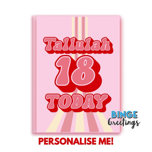 Personalised Retro Pink 18TH Birthday Card with Name