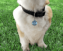 Load image into Gallery viewer, Navy and Blue Checker Board personalised Pet ID Name Tag
