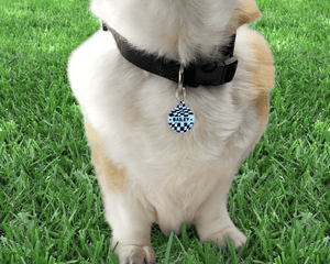 Navy and Blue Checker Board personalised Pet ID Name Tag