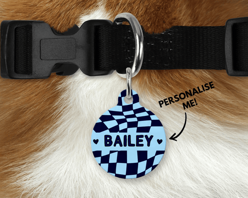 Navy and Blue Checker Board personalised Pet ID Name Tag