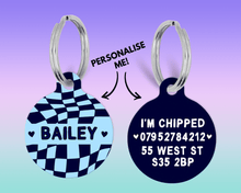 Load image into Gallery viewer, Navy and Blue Checker Board personalised Pet ID Name Tag