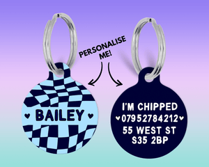 Navy and Blue Checker Board personalised Pet ID Name Tag