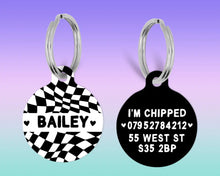 Load image into Gallery viewer, Black Checker Board personalised Pet ID Name Tag