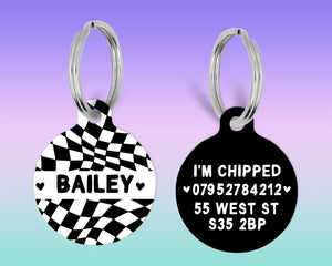 Black Checker Board personalised Pet ID Name Tag