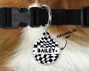 Black Checker Board personalised Pet ID Name Tag