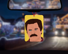 Load image into Gallery viewer, Ron Swanson car air freshener - Parks and Rec gift - funny car accessories for him or her - Funny Car stocking fillers. Parks and recreation