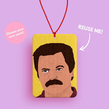 Load image into Gallery viewer, Ron Swanson car air freshener - Parks and Rec gift - funny car accessories for him or her - Funny Car stocking fillers. Parks and recreation