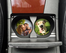 Load image into Gallery viewer, Personalised photo car coasters - custom photo car gifts for him or her - New driver gifts - car coasters with custom logo photos - interior