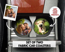 Load image into Gallery viewer, Personalised photo car coasters - custom photo car gifts for him or her - New driver gifts - car coasters with custom logo photos - interior