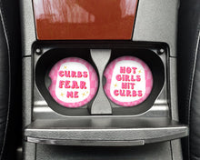 Load image into Gallery viewer, Funny Curb hitter car coasters - Pink Cup Holder inserts coasters car gifts for her - New driver gifts - girly car coasters - Pink accessory