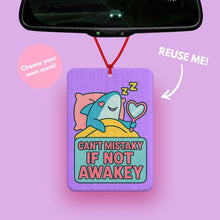 Load image into Gallery viewer, Funny shark car air freshener hanging with cute sleepy shark design, meme car decor funny, Y2K pink car decorations, shark car accessories, car mirror decoration, rearview car mirror decor.