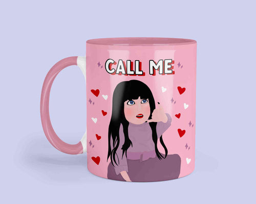 Nadja Doll Mug - What we do in the shadows Mug - Pink illustration of the doll on Nadja from wwdits